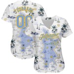 Baseball Authentic Light und Custom Blau-Gelb 3D Weiß Jersey Muster Strand Design Hawaii Bäume Insel Palm