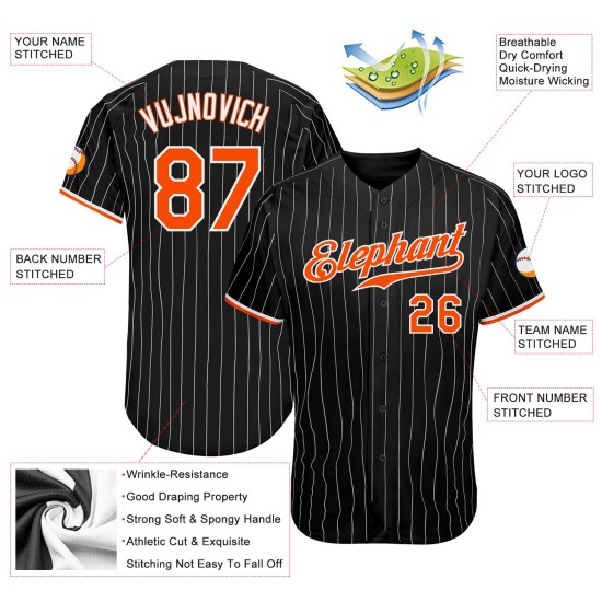 Benutzerdefinierte schwarz weiß Nadelstreifen orange-weiß authentische Baseball Jersey Benutzerdefinierte schwarz weiß Nadelstreifen orange-weiß authentische Baseball Jersey