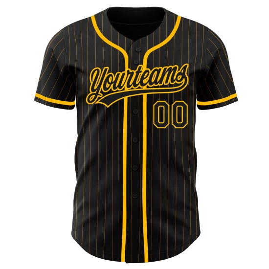 Gold Nadelstreifen Schwarz Jersey Baseball Authentic Custom Schwarz