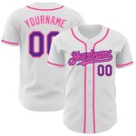 Lila-Pink Jersey Authentic Weiß Baseball Custom