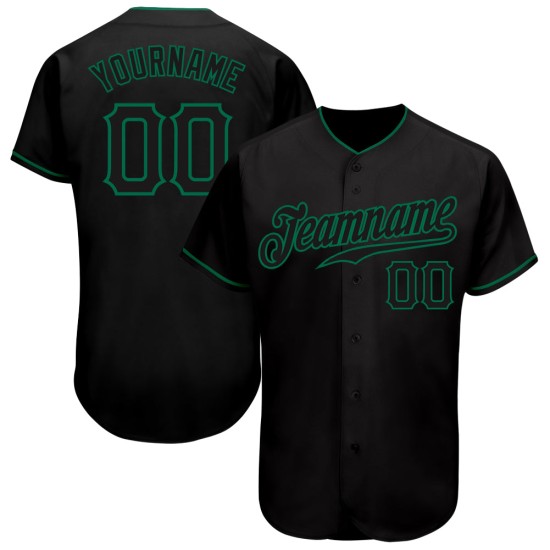 Benutzerdefiniertes authentisches Baseball-Trikot in Schwarz und Kelly Green