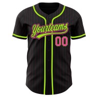 Benutzerdefinierte Schwarz Rosa Nadelstreifen Pink-Neon Grün Authentic Baseball Jersey