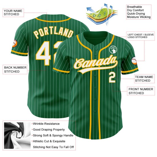 Nadelstreifen authentische grün weiß Jersey benutzerdefinierte Gold Kelly Baseball