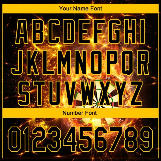 Design 3D Dart Flamme Baseball Gold Custom Board Schwarz Authentische Muster Jersey