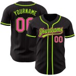 Benutzerdefinierte Schwarz Rosa Nadelstreifen Pink-Neon Grün Authentic Baseball Jersey