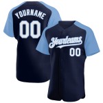 Ärmel Baseball Raglan Custom Weiß-Licht Authentisches Marineblaues Trikot