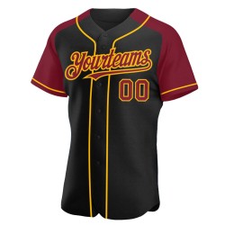Baseball Custom Schwarz Authentic Ärmel Crimson-Gold Raglan Jersey