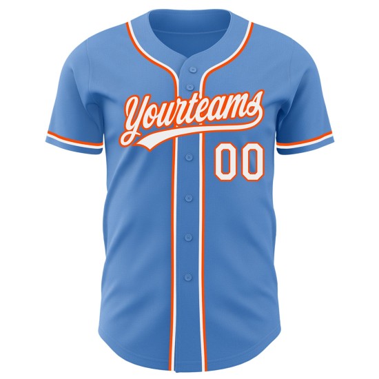 Custom Jersey Puderblau Weiß-Orange Baseball Authentic