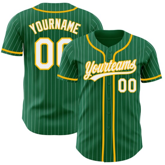 Nadelstreifen authentische grün weiß Jersey benutzerdefinierte Gold Kelly Baseball