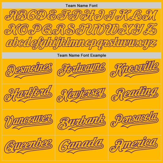 Raglan-Ärmel Lila Jersey Custom Authentic Gold Baseball