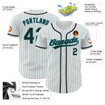 Teal Custom Authentic Baseball Nadelstreifen Schwarz Weiß Jersey