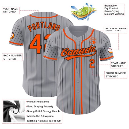 Nadelstreifen Grau Orange Jersey Custom Authentic Schwarz Baseball