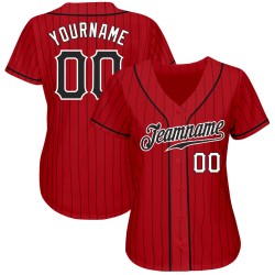 Benutzerdefinierte rot schwarz Nadelstreifen schwarz-weiß authentische Baseball Jersey