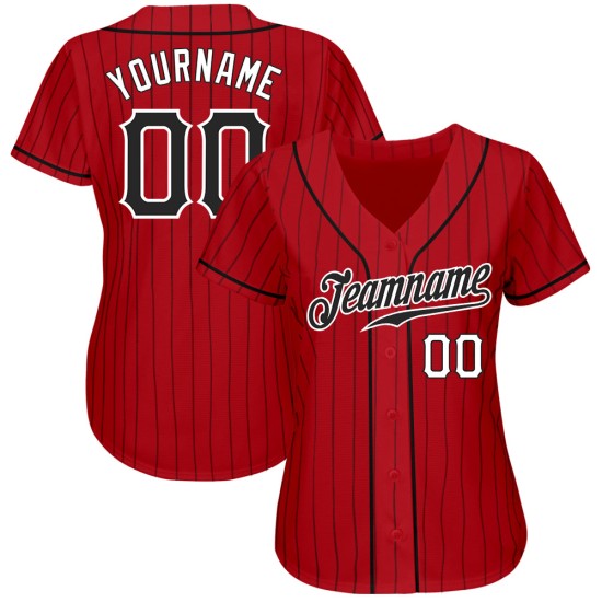 Benutzerdefinierte rot schwarz Nadelstreifen schwarz-weiß authentische Baseball Jersey