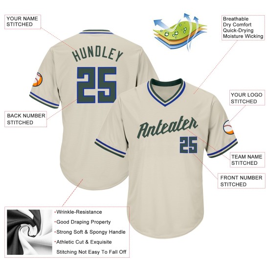 Custom Cream Hunter Green-Royal Authentic Throwback Rib-Strick Baseball Jersey Shirt
