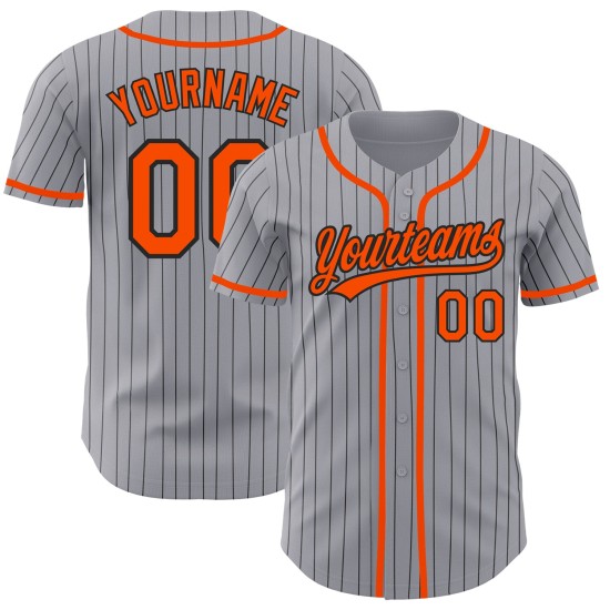 Nadelstreifen Grau Orange Jersey Custom Authentic Schwarz Baseball