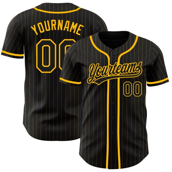Gold Nadelstreifen Schwarz Jersey Baseball Authentic Custom Schwarz