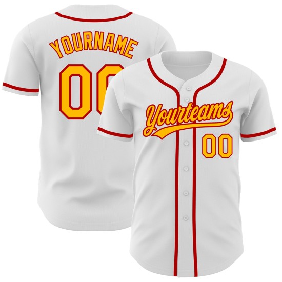 Benutzerdefiniertes weißes gold-rotes Baseball-Trikot Authentic