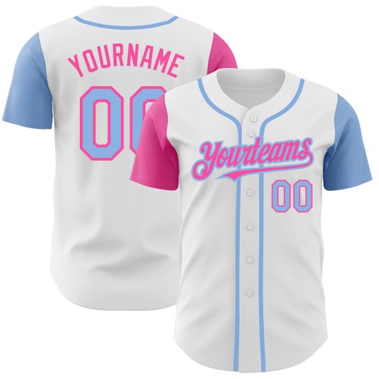 Hellweißes Baseball-Ton-Authentisches Trikot Custom Blue-Pink Two