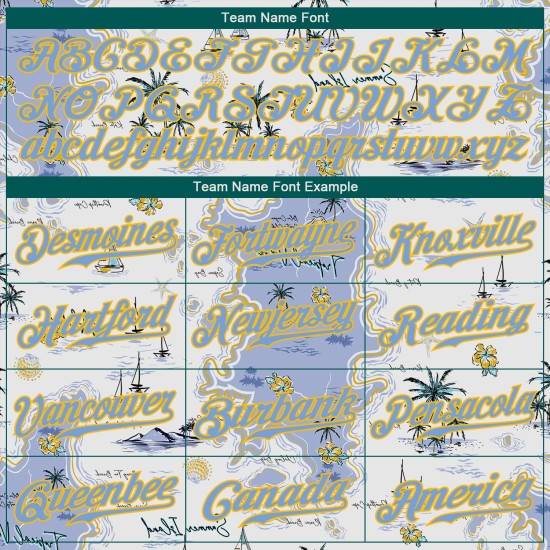 Baseball Authentic Light und Custom Blau-Gelb 3D Weiß Jersey Muster Strand Design Hawaii Bäume Insel Palm