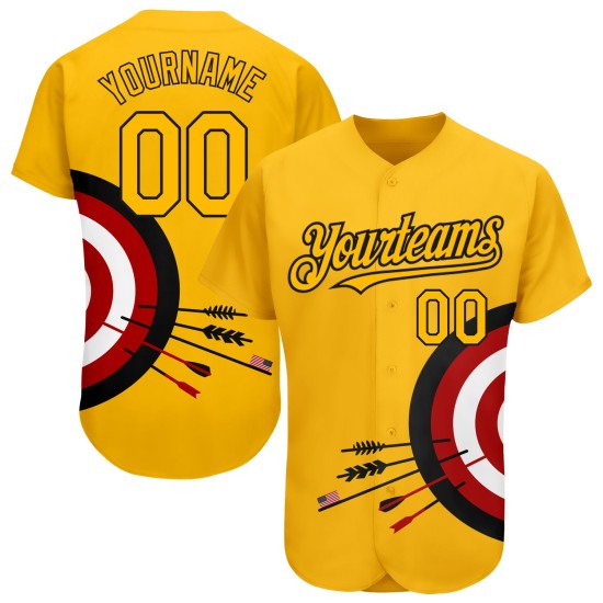 Jersey Schwarz-Rot Target Authentic Design Dart Muster Gold Board 3D Baseball Custom