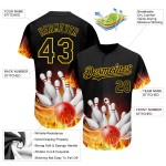 Benutzerdefinierte Schwarz Gold 3D Muster Design Flamme Bowling Authentische Baseball Jersey Benutzerdefinierte Schwarz Gold 3D Muster Design Flamme Bowling Authentische Baseball Jersey
