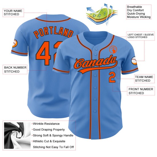 Jersey Custom Orange-Schwarz Baseball Authentic Powder Blue