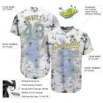 Baseball Authentic Light und Custom Blau-Gelb 3D Weiß Jersey Muster Strand Design Hawaii Bäume Insel Palm