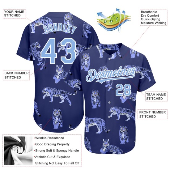 Lila Blau-Weiß 3D Design Jersey Tiger Custom Authentic Dark Light Muster Baseball
