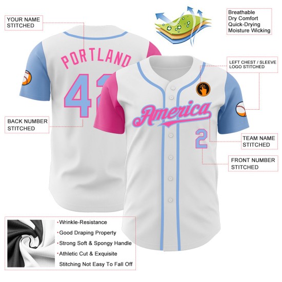 Hellweißes Baseball-Ton-Authentisches Trikot Custom Blue-Pink Two