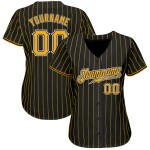 Benutzerdefiniertes authentisches Baseballtrikot mit schwarzen und goldenen Nadelstreifen in Gold-Weiß