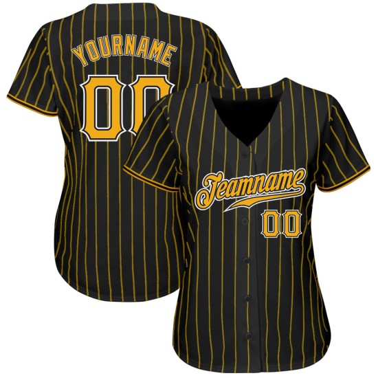 Benutzerdefiniertes authentisches Baseballtrikot mit schwarzen und goldenen Nadelstreifen in Gold-Weiß