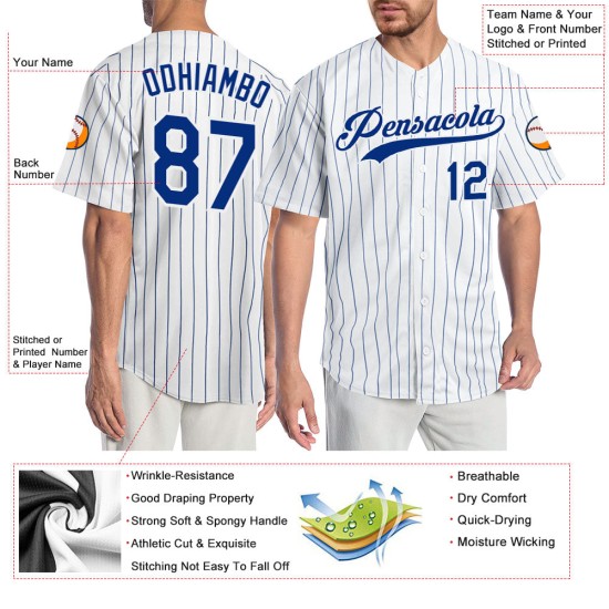 Benutzerdefiniertes weißes Royal Pinstripe Royal-White Authentic Baseball-Trikot Benutzerdefiniertes weißes Royal Pinstripe Royal-White Authentic Baseball-Trikot