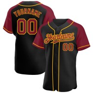 Baseball Custom Schwarz Authentic Ärmel Crimson-Gold Raglan Jersey