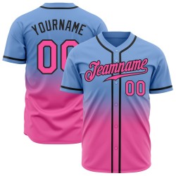 Benutzerdefinierte Hellblau Pink-Schwarz Authentic Fade Fashion Baseball Jersey