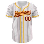 Authentisches Baseball-Trikot, karminrot/weiß, individuelle Nadelstreifen, karminrot-gold