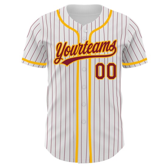 Authentisches Baseball-Trikot, karminrot/weiß, individuelle Nadelstreifen, karminrot-gold