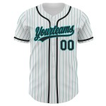 Teal Custom Authentic Baseball Nadelstreifen Schwarz Weiß Jersey