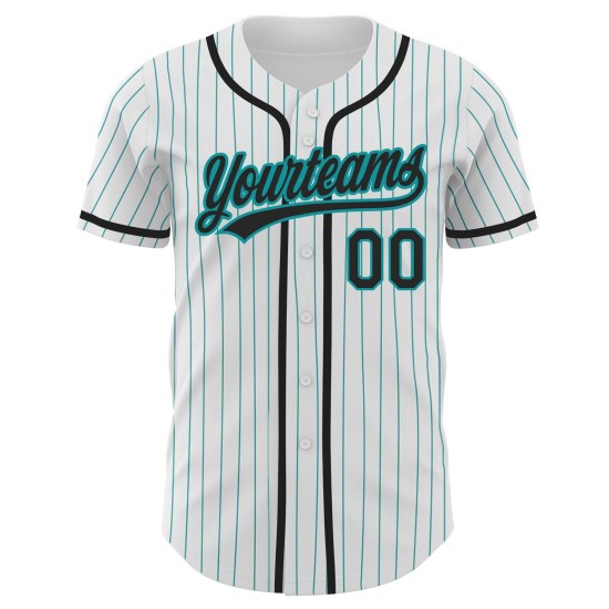 Teal Custom Authentic Baseball Nadelstreifen Schwarz Weiß Jersey