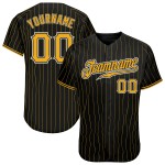 Benutzerdefiniertes authentisches Baseballtrikot mit schwarzen und goldenen Nadelstreifen in Gold-Weiß