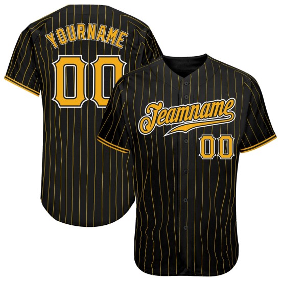 Benutzerdefiniertes authentisches Baseballtrikot mit schwarzen und goldenen Nadelstreifen in Gold-Weiß