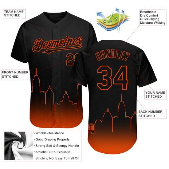 Orange 3D Schwarz City Authentic Jersey Fade Baseball Fashion Custom Baltimore Edition