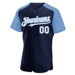 Ärmel Baseball Raglan Custom Weiß-Licht Authentisches Marineblaues Trikot