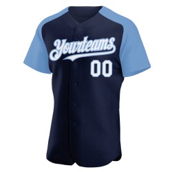 Ärmel Baseball Raglan Custom Weiß-Licht Authentisches Marineblaues Trikot Ärmel Baseball Raglan Custom Weiß-Licht Authentisches Marineblaues Trikot