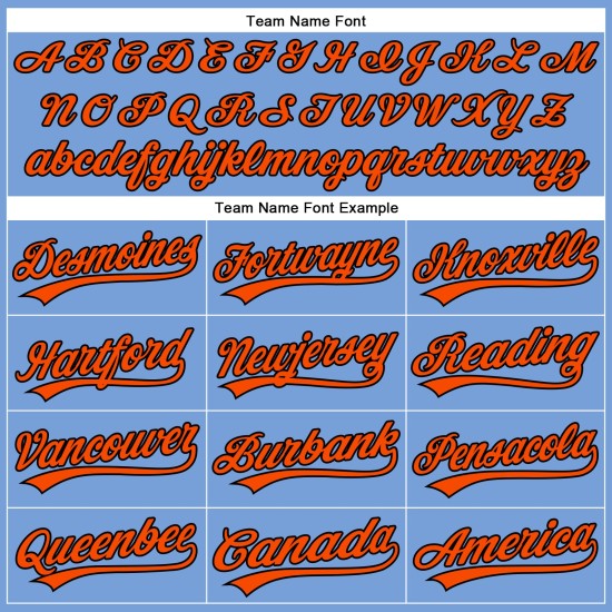 Jersey Custom Orange-Schwarz Baseball Authentic Powder Blue