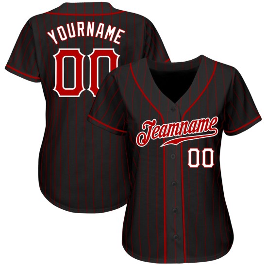 Benutzerdefinierte schwarz rot Nadelstreifen rot-weiß authentische Baseball Jersey