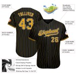 Benutzerdefiniertes authentisches Baseballtrikot mit schwarzen und goldenen Nadelstreifen in Gold-Weiß