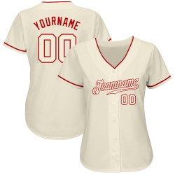 Benutzerdefiniertes cremefarbenes, cremefarbenes, rotes authentisches Baseball-Trikot
