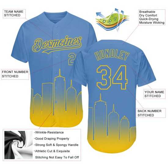 Boston Trikot Fashion Authentic Fade 3D Custom City Light Baseball Gelb Edition Blau