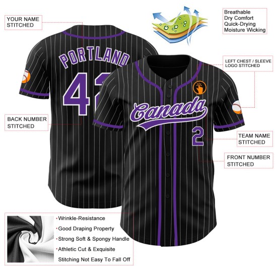 Benutzerdefinierte schwarz weiß Nadelstreifen lila authentische Baseball Jersey Benutzerdefinierte schwarz weiß Nadelstreifen lila authentische Baseball Jersey